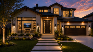 Exterior of Smart Home with lighting