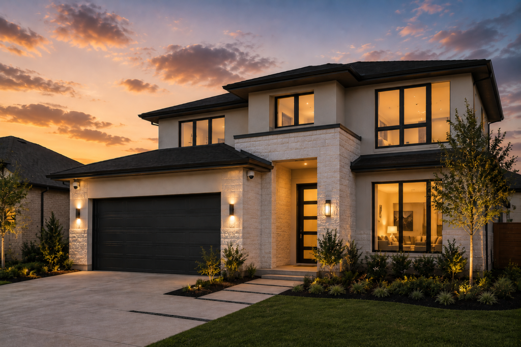 modern home exterior with security cameras
