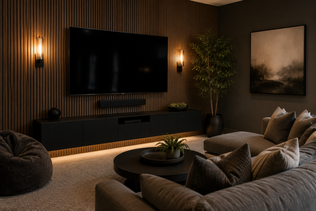 wall mounted TV in a theater room